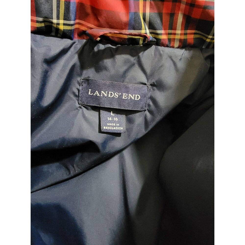 Lands End Women's Red Plaid Puffer Vest - Large - Picture 3 of 6